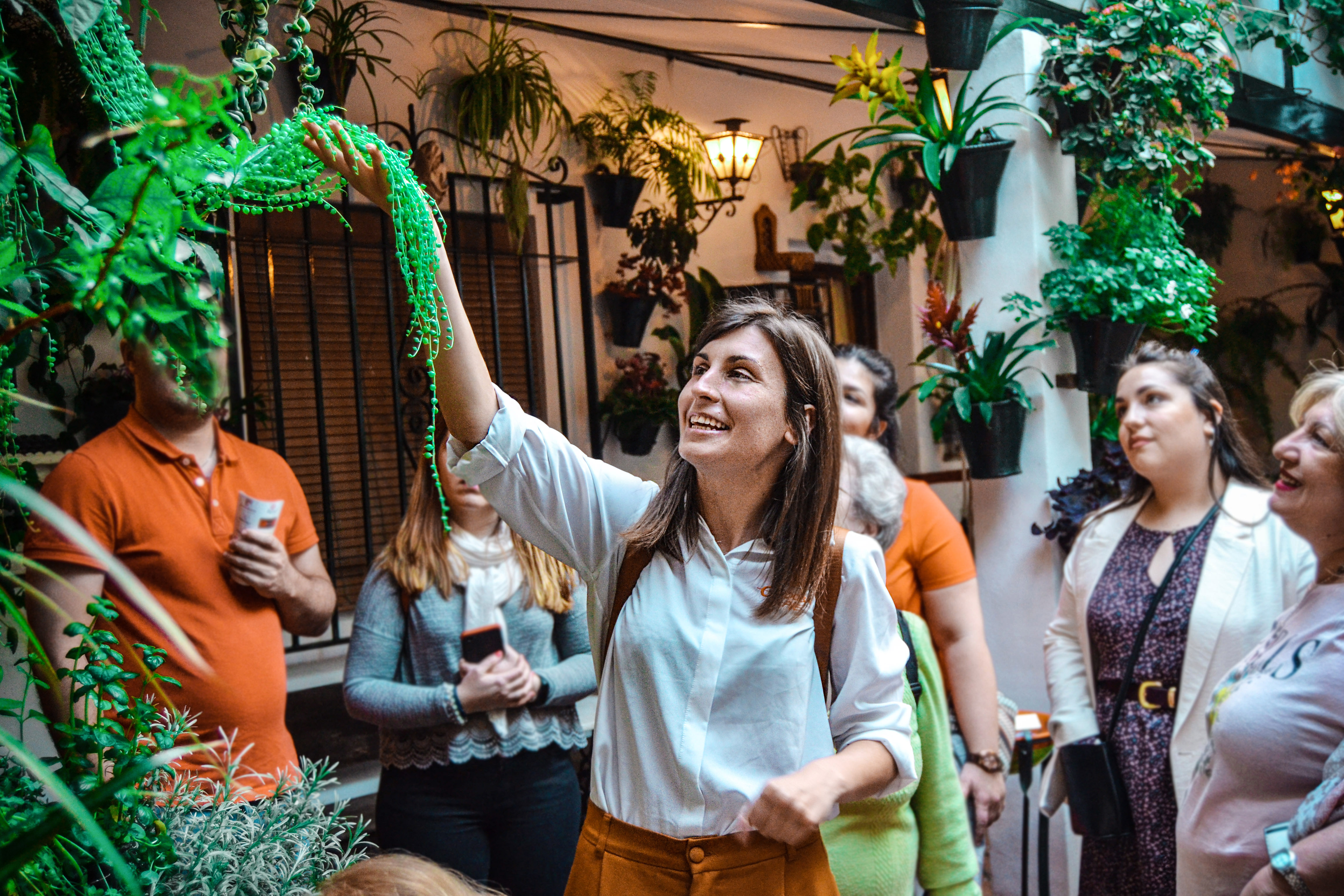 Personas admirando plantas y jardines