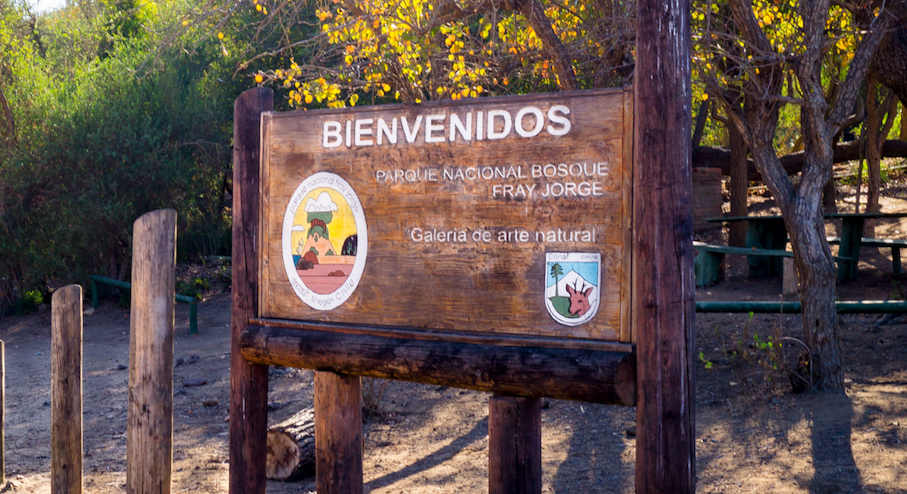 Letrero Parque nacional Fray Jorge en La Serena