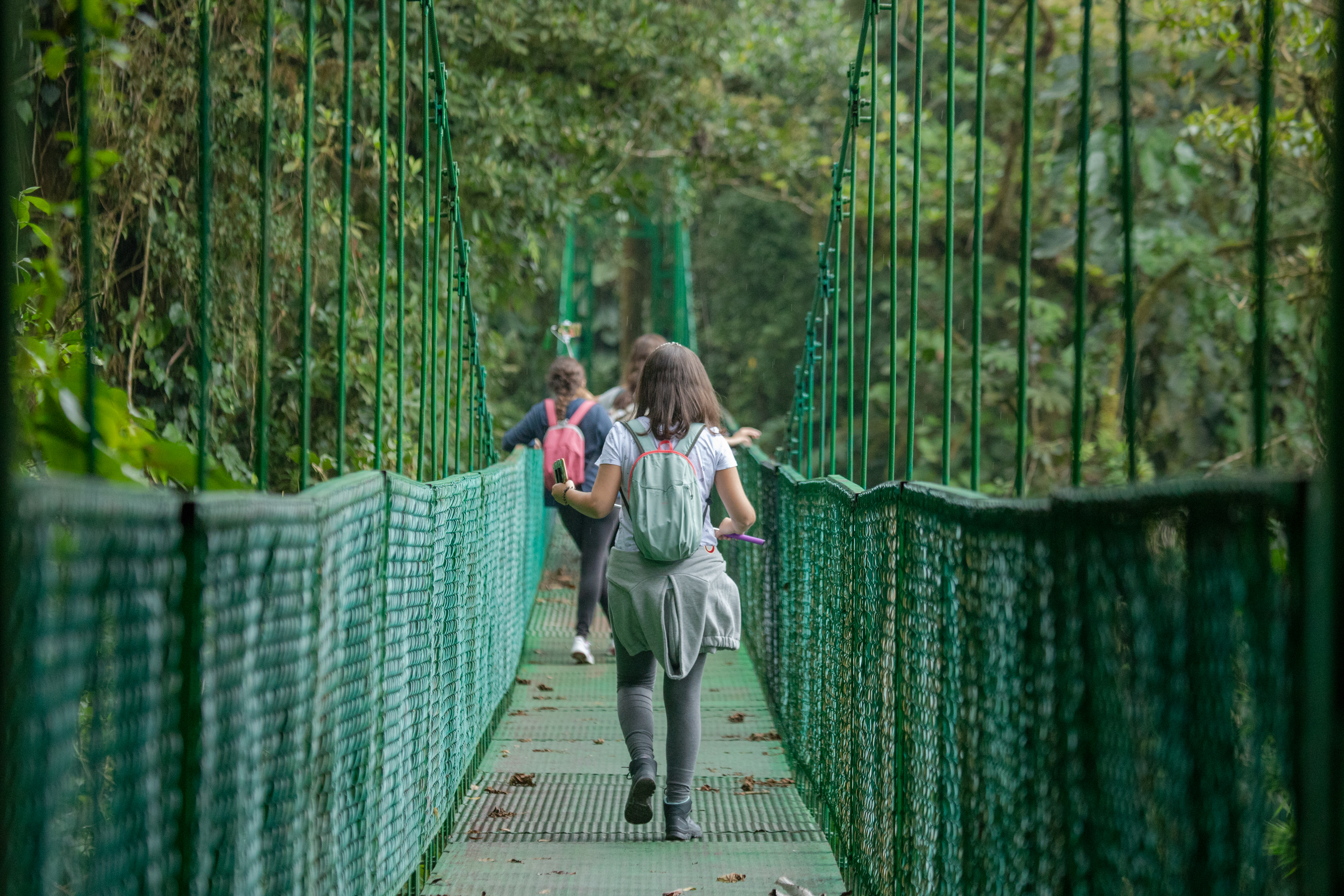 Personas cruzando puentes colgantes
