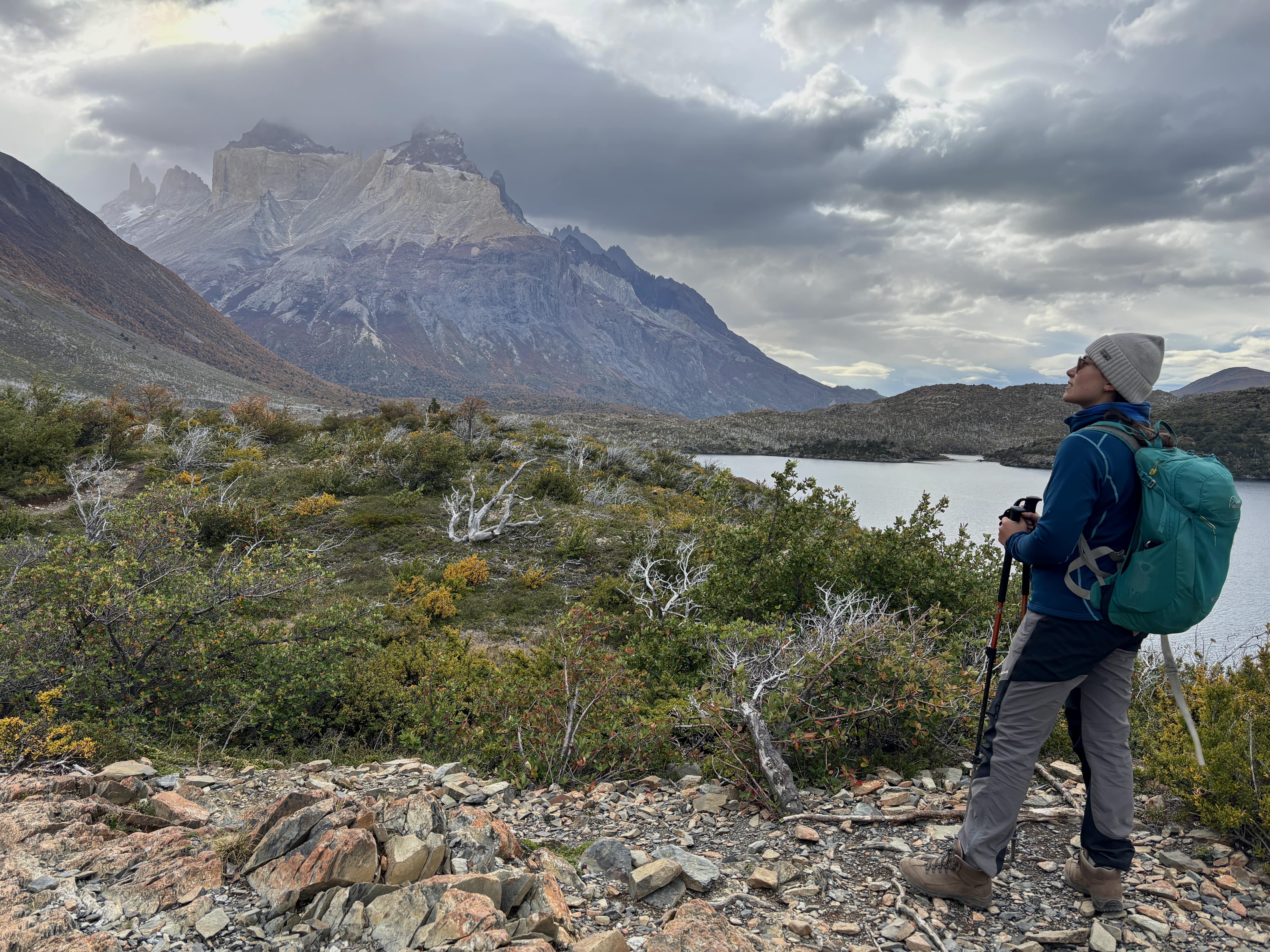 Persona haciendo trekking en parque Torres del Paine