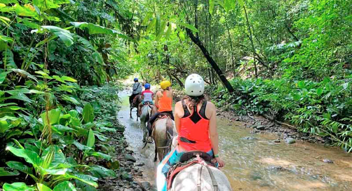Personas cabalgando en el río