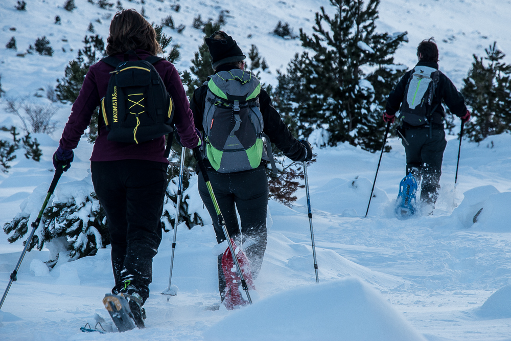 Personas caminando con Raquetas de Nieve